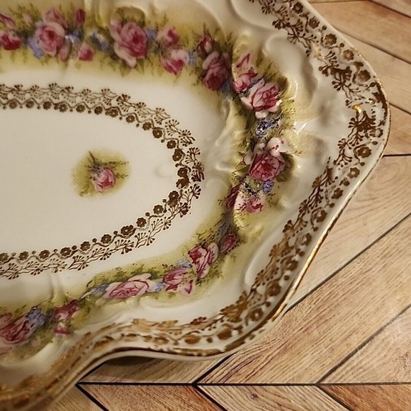 C.T. Carl Tielsch Porcelain Relish Dish Celery Oval Floral Germany 12x6 Antique - Picture 6 of 14